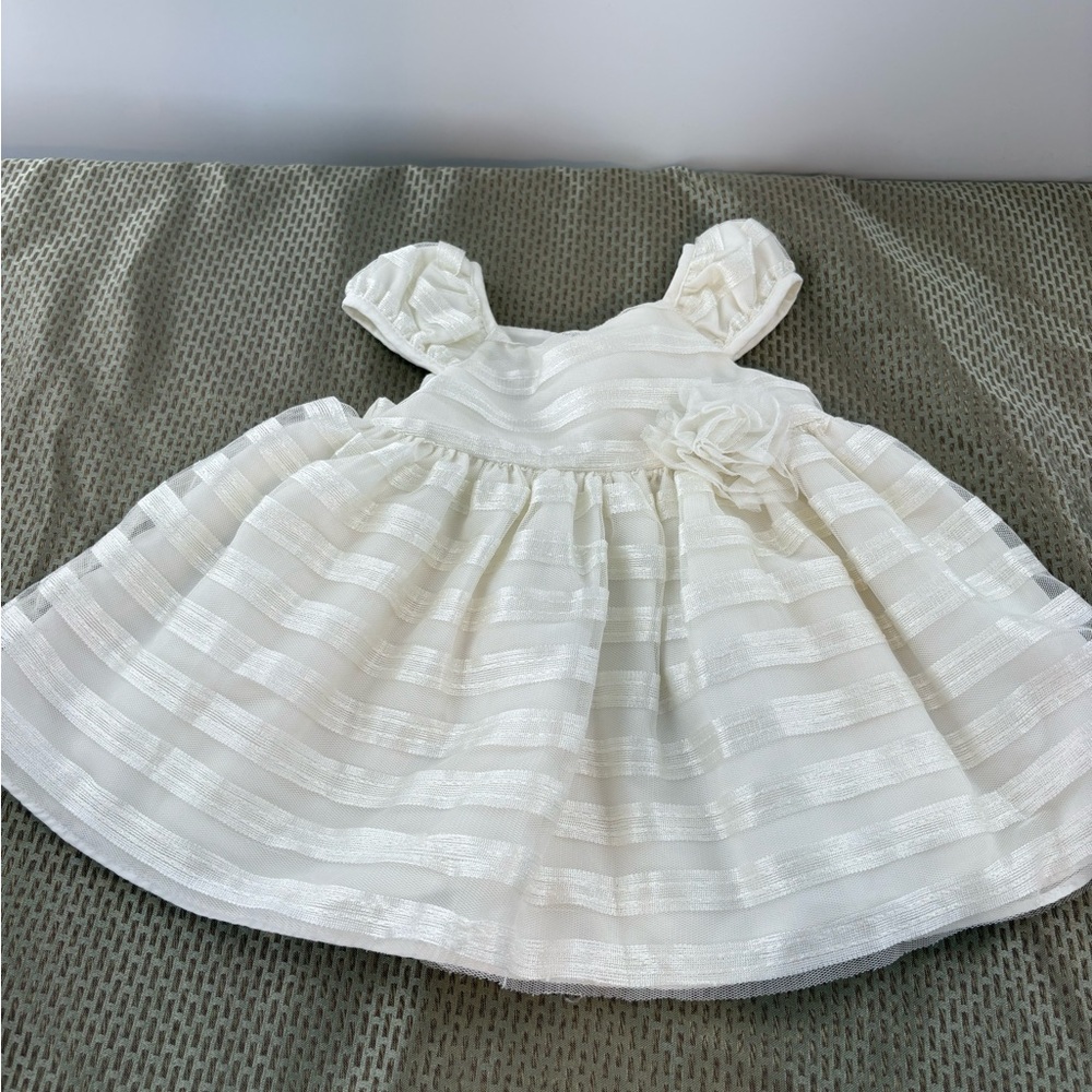 Marmellata Baby Formal Dress Ivory Striped Organza Flower Girl Baptism 3-6 month